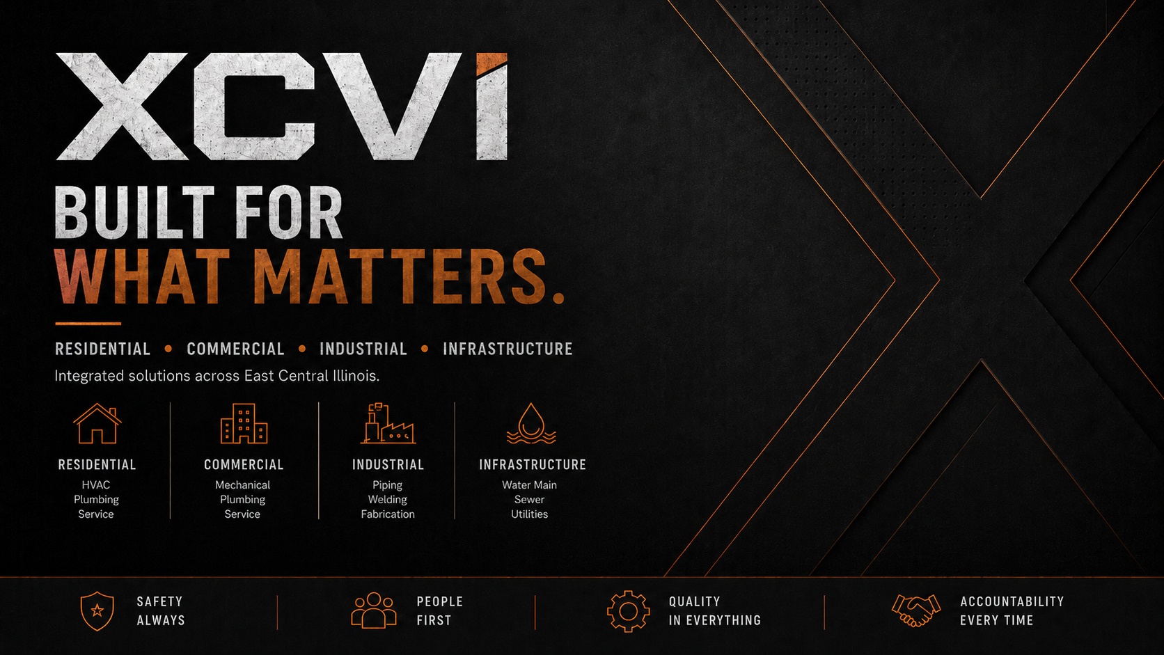XCVI. Built for what matters. Residential, commercial, industrial, and infrastructure solutions across East Central Illinois.